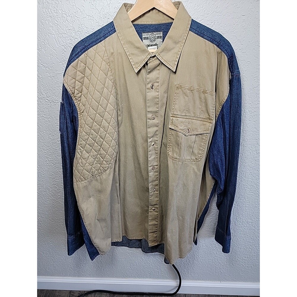 Wrangler Riggs Workwear Shirt Men XXL Denim Khaki Quilted Long Sleeve Work Shirt